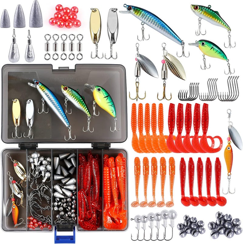 PLUSINNO Fishing Lures Fishing Tackle Box Fishing Gifts for Men, Bass, Trout Fishing Accessories Kit for Saltwater & Freshwater Fishing Gear Including Topwater Lures, Hooks, Spinnerbaits - Image 1